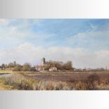 Clive Madgwick *ARR, (1934-2005), landscape with a view across to Little Waldingfield Church,