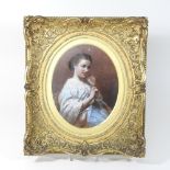 English School, (19th century), portrait of a young lady holding a brush, oil on panel,