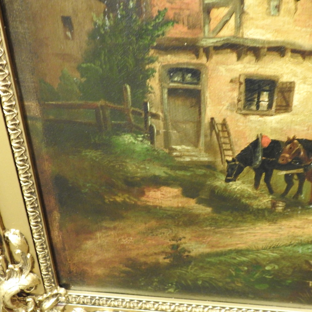 Manner of William Shayer, (19th century), farmyard scene with horses and ducks, oil on canvas, - Image 4 of 6