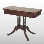 A George III mahogany folding card table, with a hinged rectangular top,