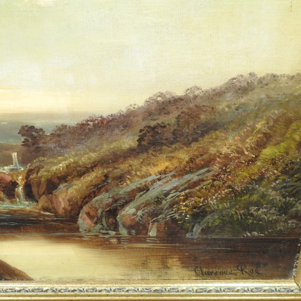 Clarence Roe, (1850-1909), mountain river landscape, signed, oil on canvas, - Image 9 of 15