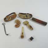 + A collection of eight 19th century sail maker's items, to include needles, in a treen case,