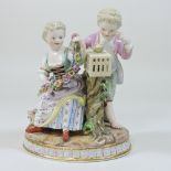 A 19th century Meissen porcelain figure group, of two children playing,