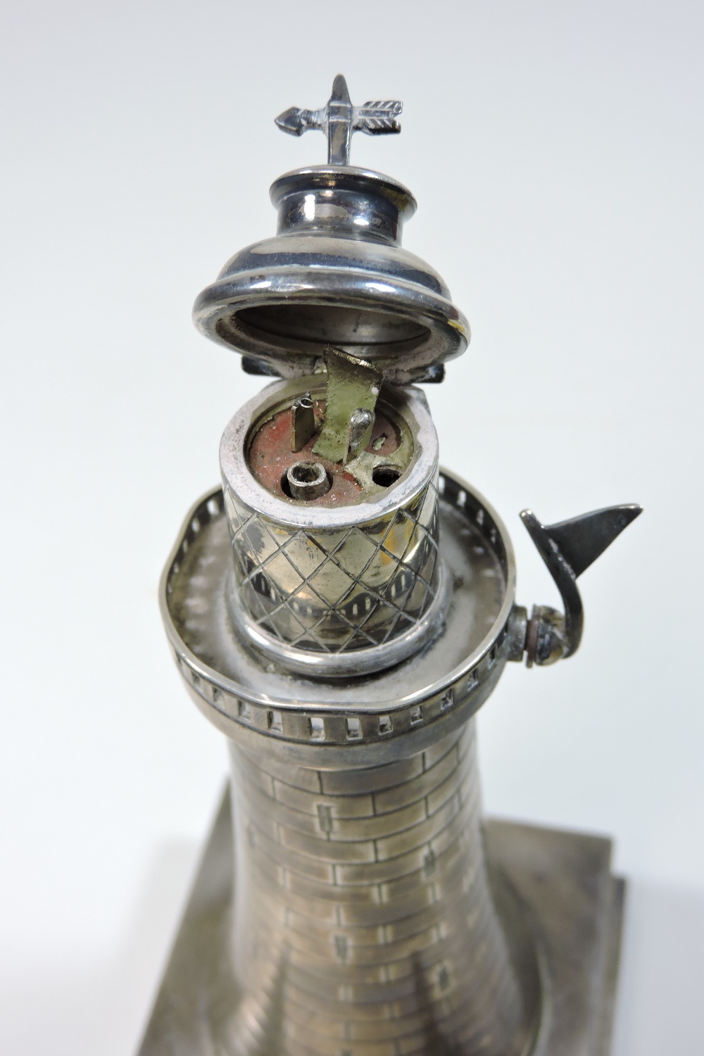 A rare Art Deco silver novelty table lighter, in the form of a lighthouse, with a hinged top, - Image 6 of 11