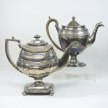 A George III silver pedestal teapot, of oval half gadrooned shape,