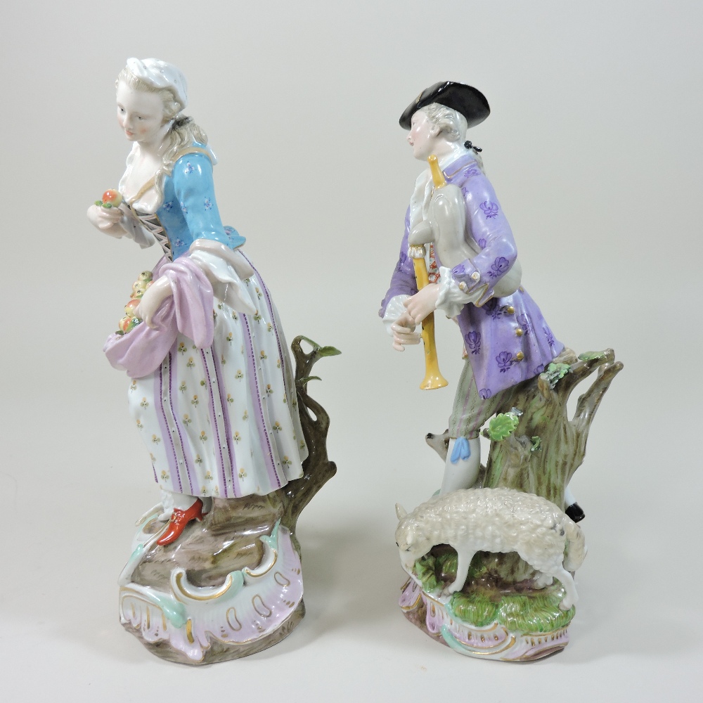 A pair of 19th century Meissen porcelain figures, of a shepherd and shepherdess, - Image 2 of 11