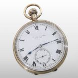 An early 20th century 9 carat gold open faced pocket watch, with a white enamel dial,