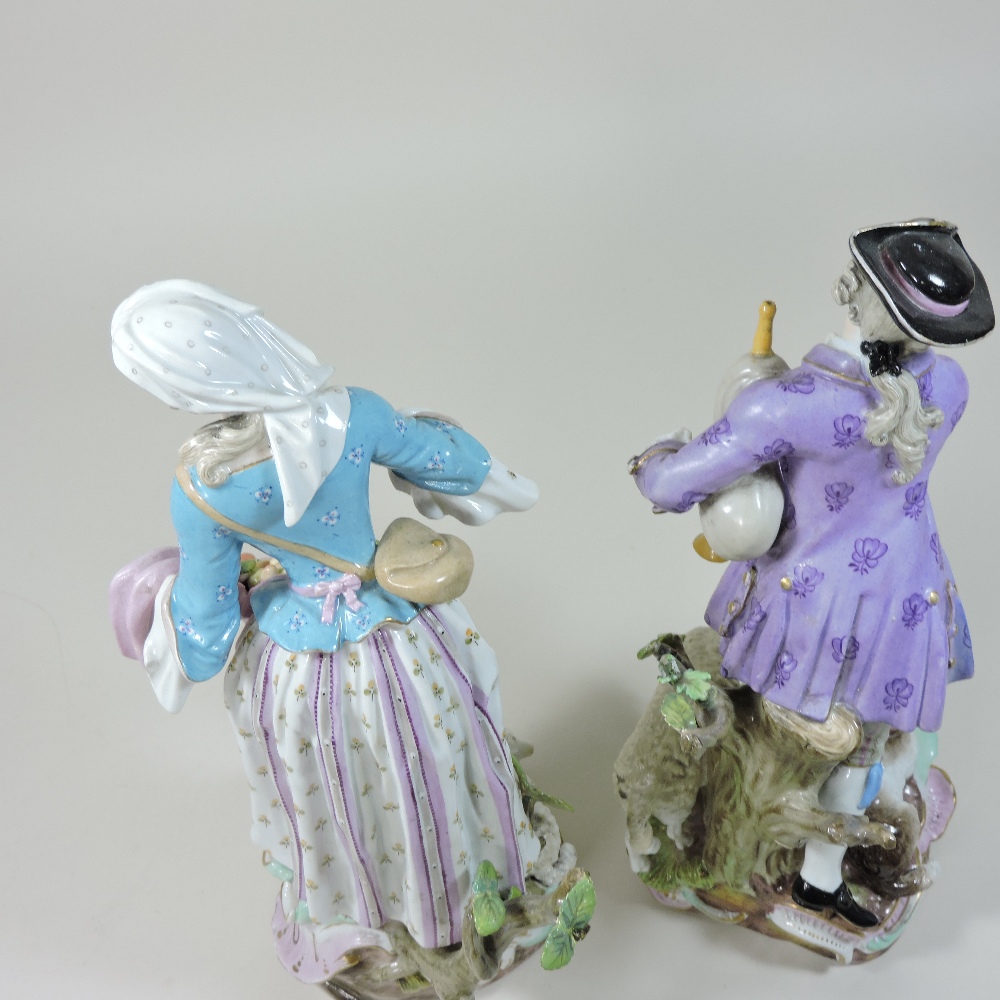 A pair of 19th century Meissen porcelain figures, of a shepherd and shepherdess, - Image 11 of 11