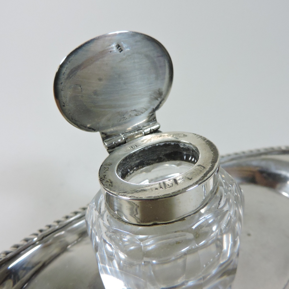 An early 20th century silver desk stand, of elliptical shape, with a gadrooned border, - Image 5 of 7