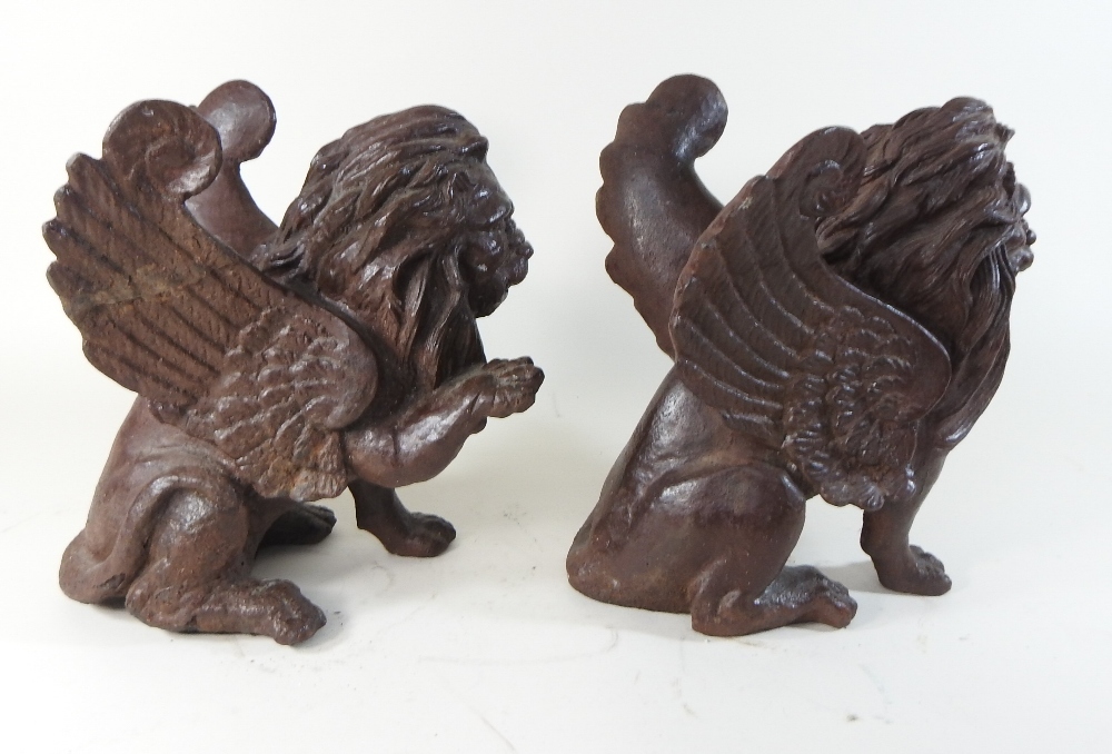 A pair of 19th century Venetian cast iron models of winged lions, - Image 4 of 6