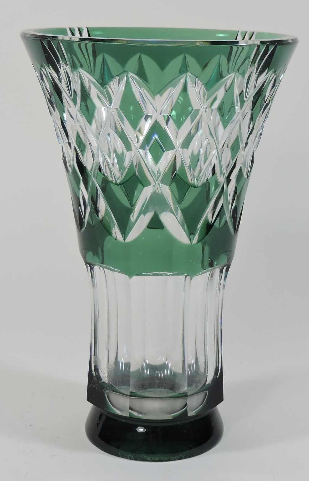 A 19th century French Saint Vincent overlaid green cut glass vase, of flared shape, - Image 3 of 5