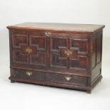 A 19th century oak mule chest, with geometric moulded decoration,