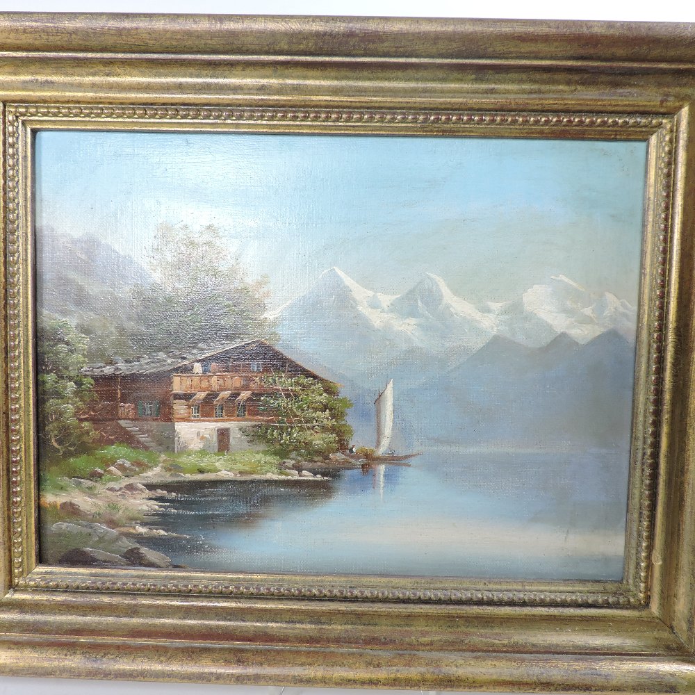 Swiss School, (19th century), mountain landscape, oil on canvas, a pair, - Image 4 of 6