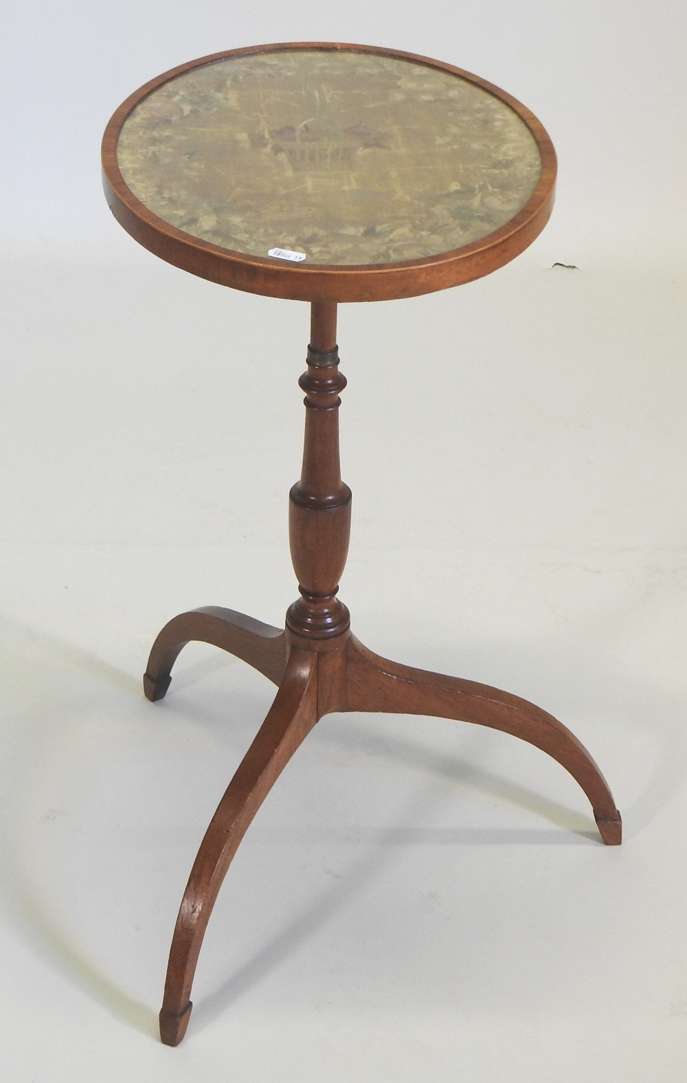 A Victorian mahogany occasional table, with a circular inset tapestry top, on a tripod base, - Image 3 of 4