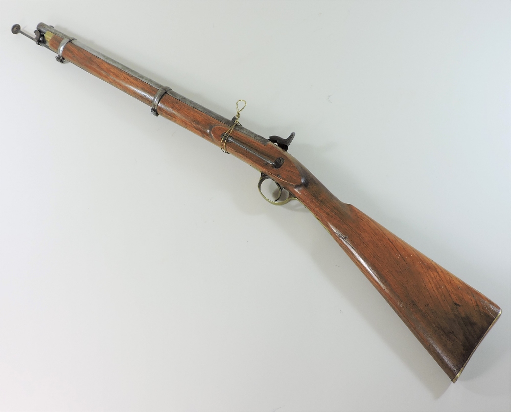 A 19th century percussion rifle, the walnut stock stamped 1741, having a steel ram rod, - Image 2 of 11