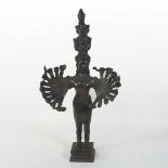 A bronze figure of the Hindu King Ravana, shown standing, with multiple arms outstretched,