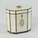 A small George III ivory, tortoiseshell and pique silver tea caddy, of octagonal form,