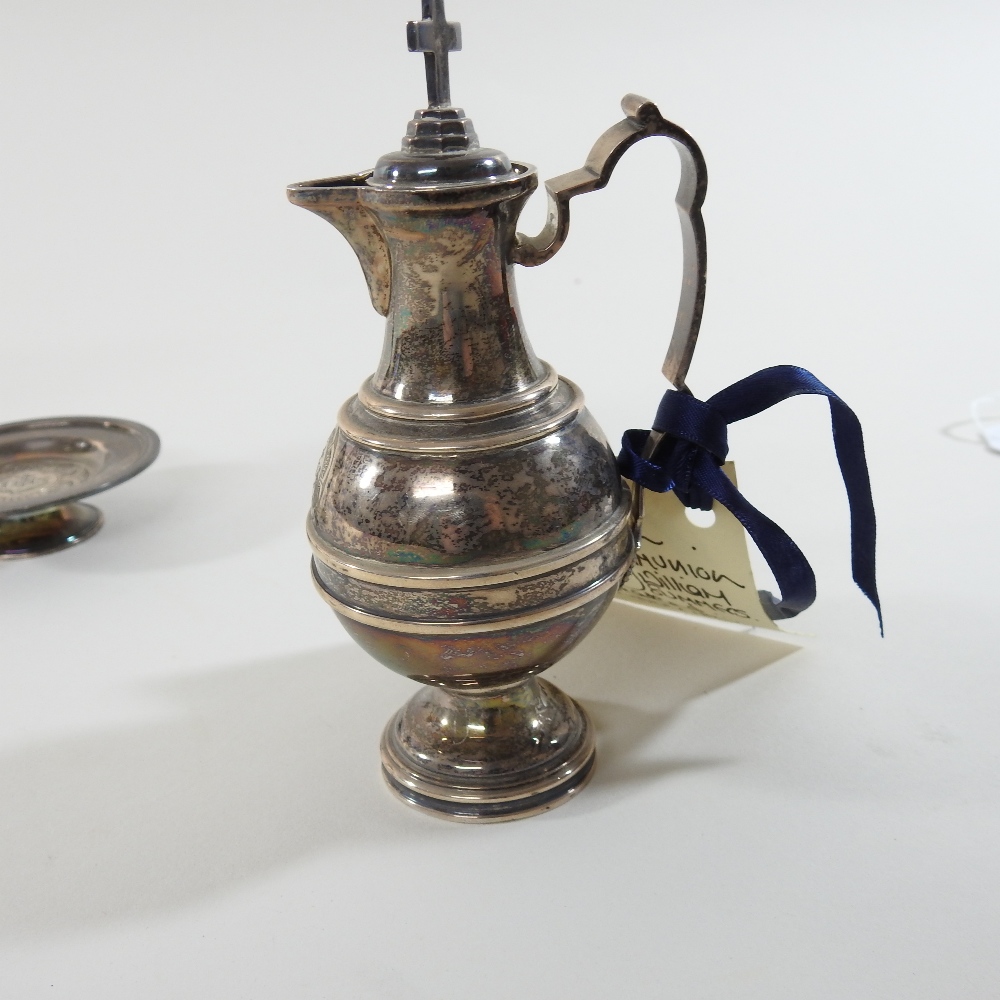 A Victorian silver travelling communion set, with engraved decoration, comprising a chalice, - Image 3 of 13