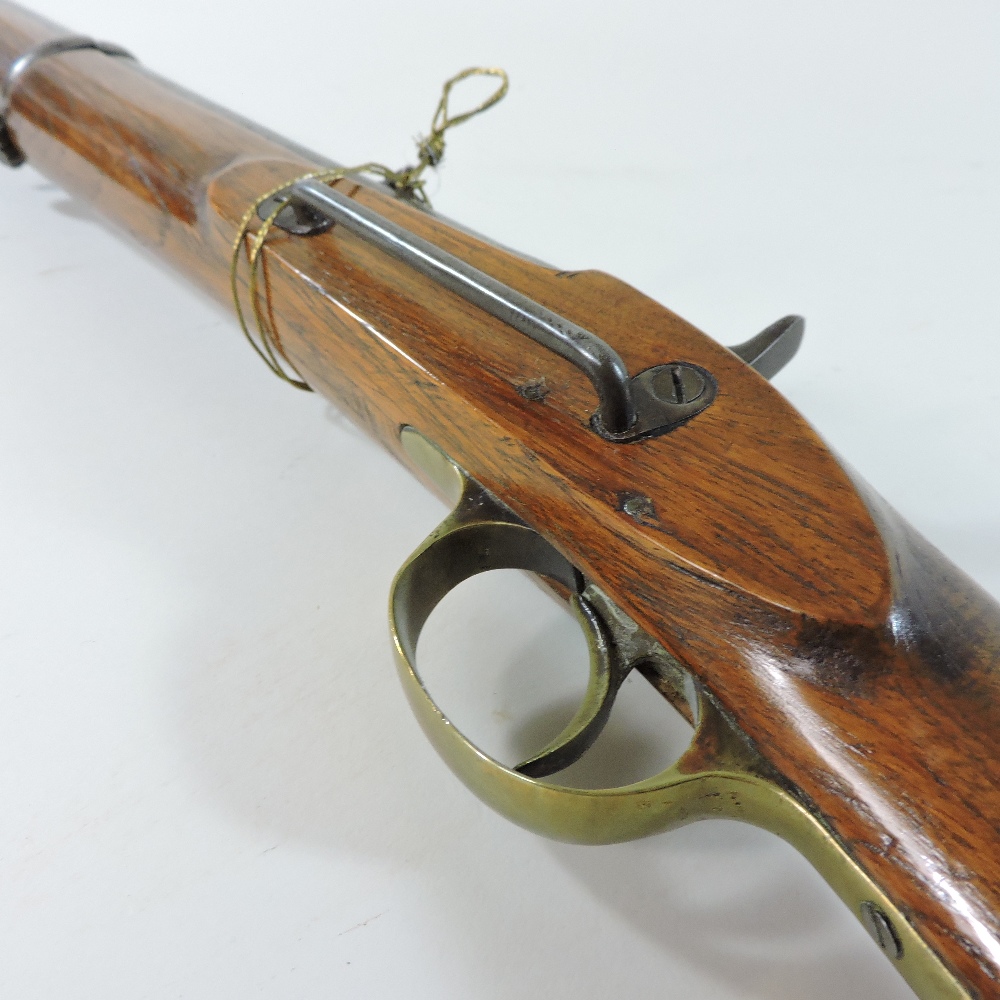 A 19th century percussion rifle, the walnut stock stamped 1741, having a steel ram rod, - Image 6 of 11