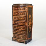 An early 20th century French marquetry secretaire a abattant, of serpentine shape,
