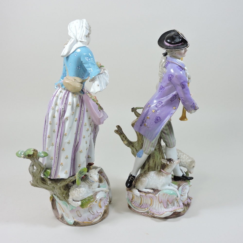 A pair of 19th century Meissen porcelain figures, of a shepherd and shepherdess, - Image 9 of 11