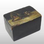 An early 20th century Russian black papier mache table cigarette box,