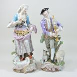 A pair of 19th century Meissen porcelain figures, of a shepherd and shepherdess,