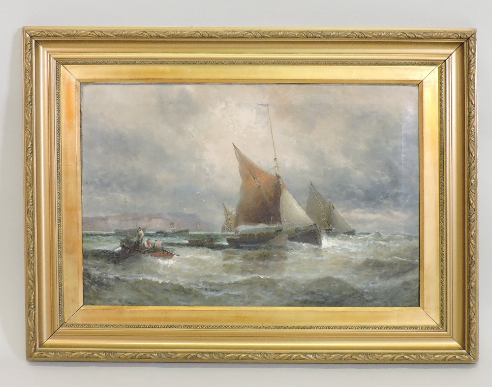 William Thornley, (1857-1935) Rough Weather, Mouth of the Thames, signed faintly, oil on canvas, - Image 3 of 4