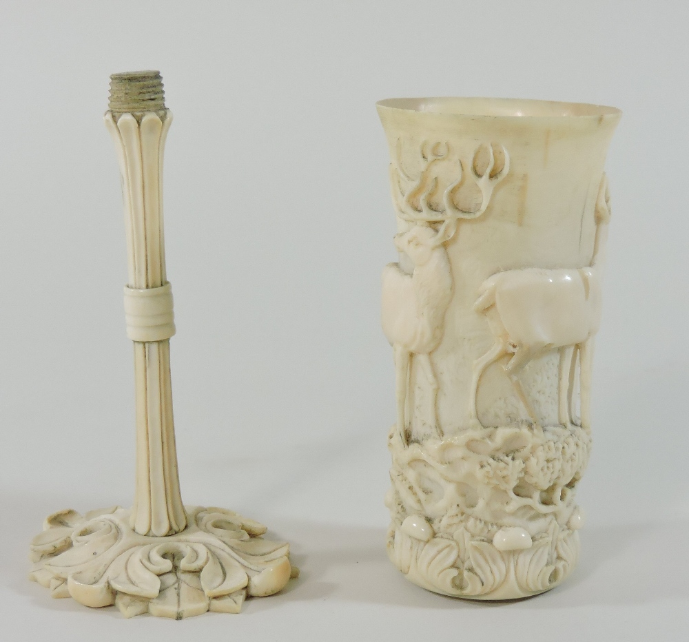 A 19th century German carved and turned ivory hunting cup, of slender form, - Image 8 of 9