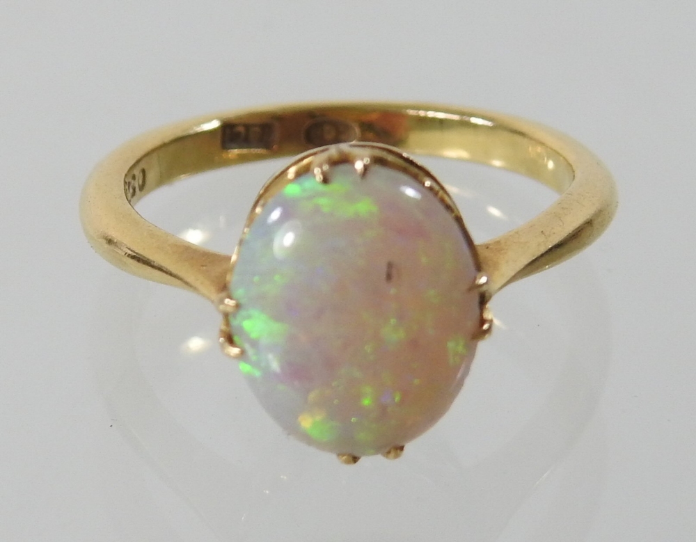 An 18 carat gold opal single stone ring, - Image 3 of 3