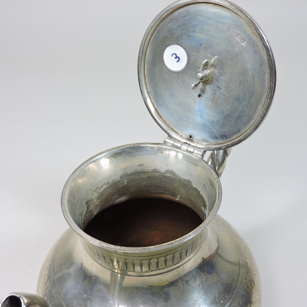 A Victorian silver teapot, of circular baluster form, with a ropetwist handle and hinged lid, - Image 3 of 6