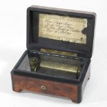 A 19th century miniature musical box, in a brass mounted walnut and ebonised case,