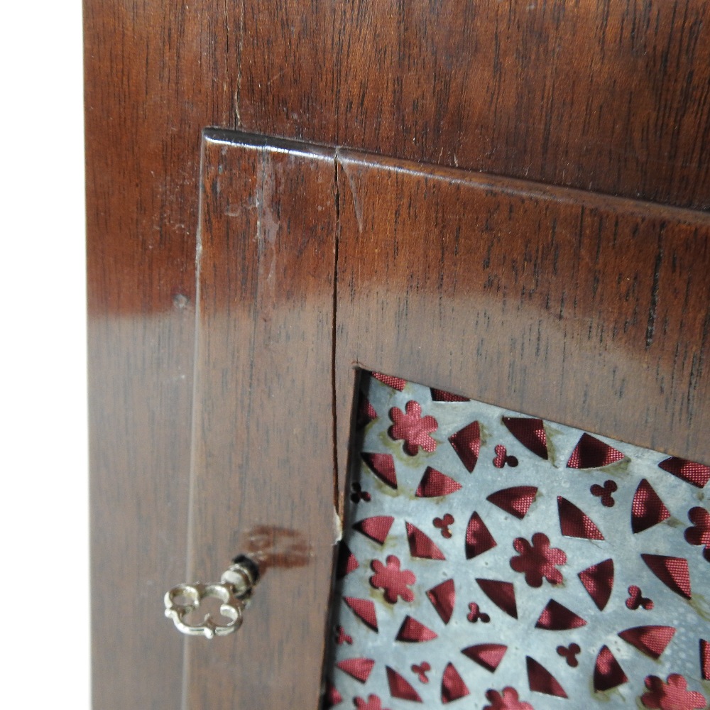 An Edwardian mahogany and cut brass bracket clock, of Regency style, having a painted enamel dial, - Image 8 of 8