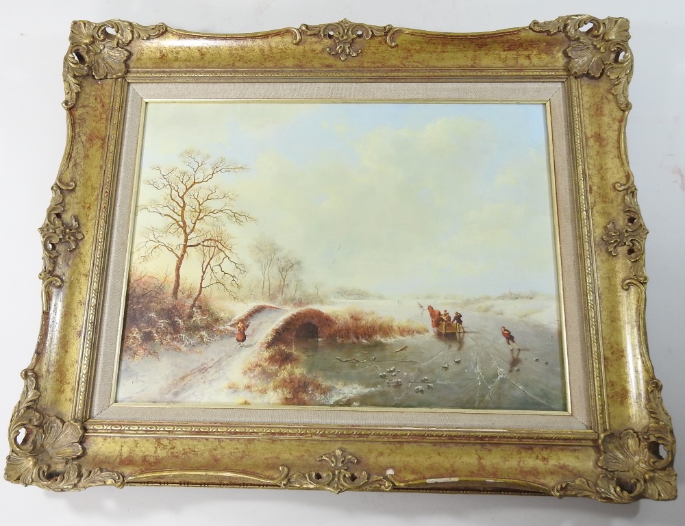 C Klyn, (20th century), Dutch winter landscape, signed oil on canvas, together with the companion, - Image 5 of 7