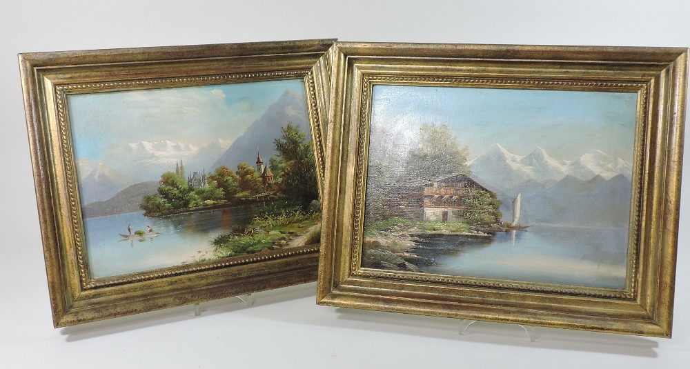 Swiss School, (19th century), mountain landscape, oil on canvas, a pair, - Image 3 of 6