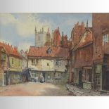 English School, (19th century), a townscape, watercolour,