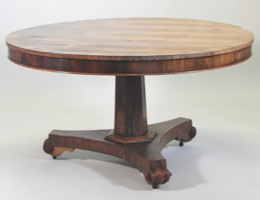 A George III rosewood and inlaid breakfast table, with a hinged circular top, - Image 4 of 9