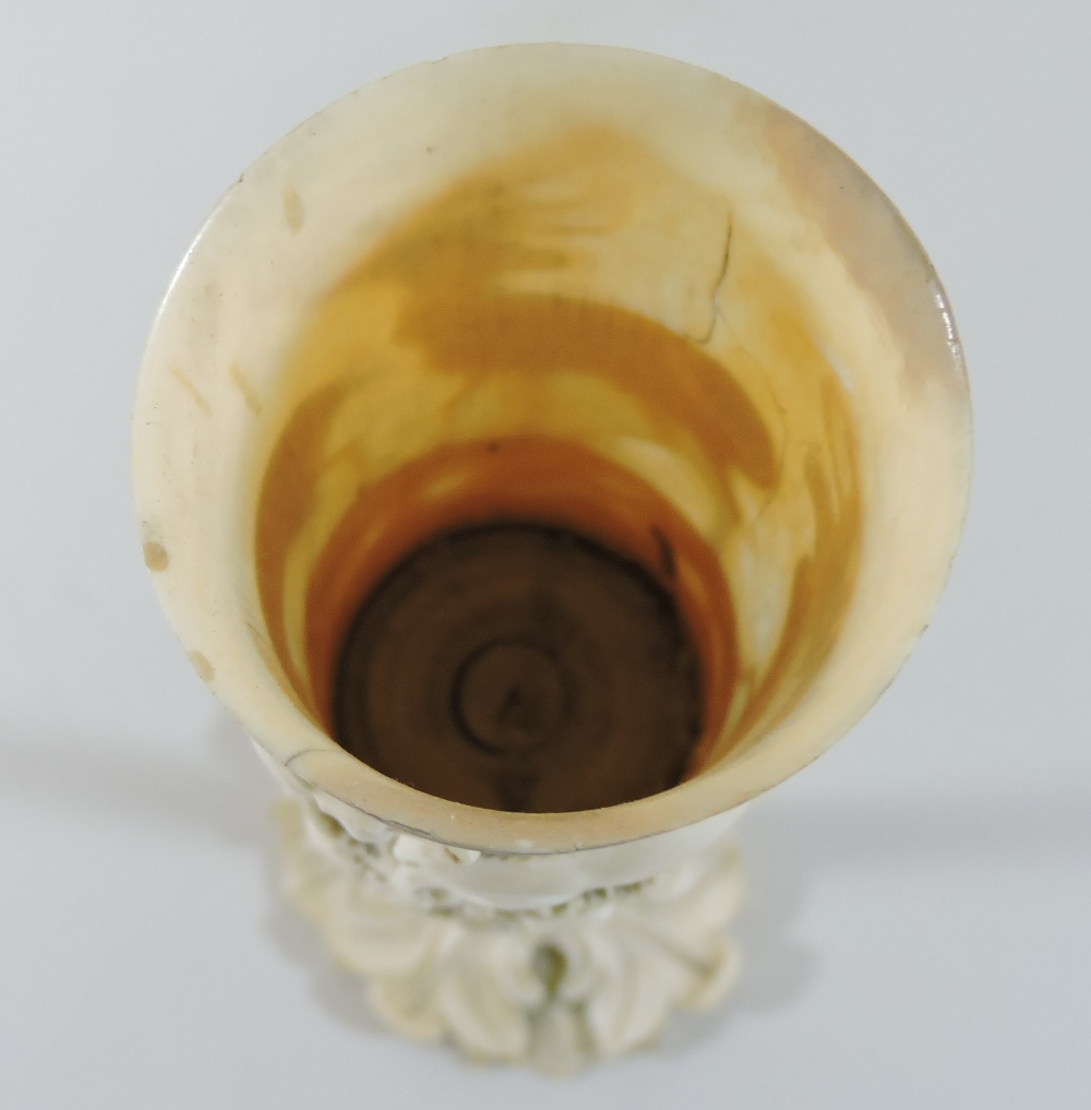 A 19th century German carved and turned ivory hunting cup, of slender form, - Image 6 of 9