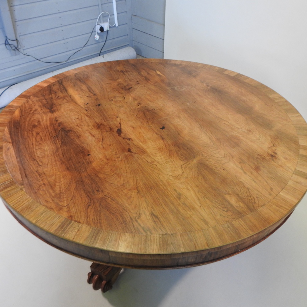 A George III rosewood and inlaid breakfast table, with a hinged circular top, - Image 5 of 9