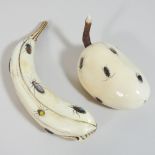A 19th century Japanese shibayama decorated novelty carved ivory sweetcorn, Meiji period,