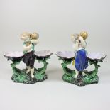 A pair of 19th century Minton majolica figural centrepieces, circa 1870,