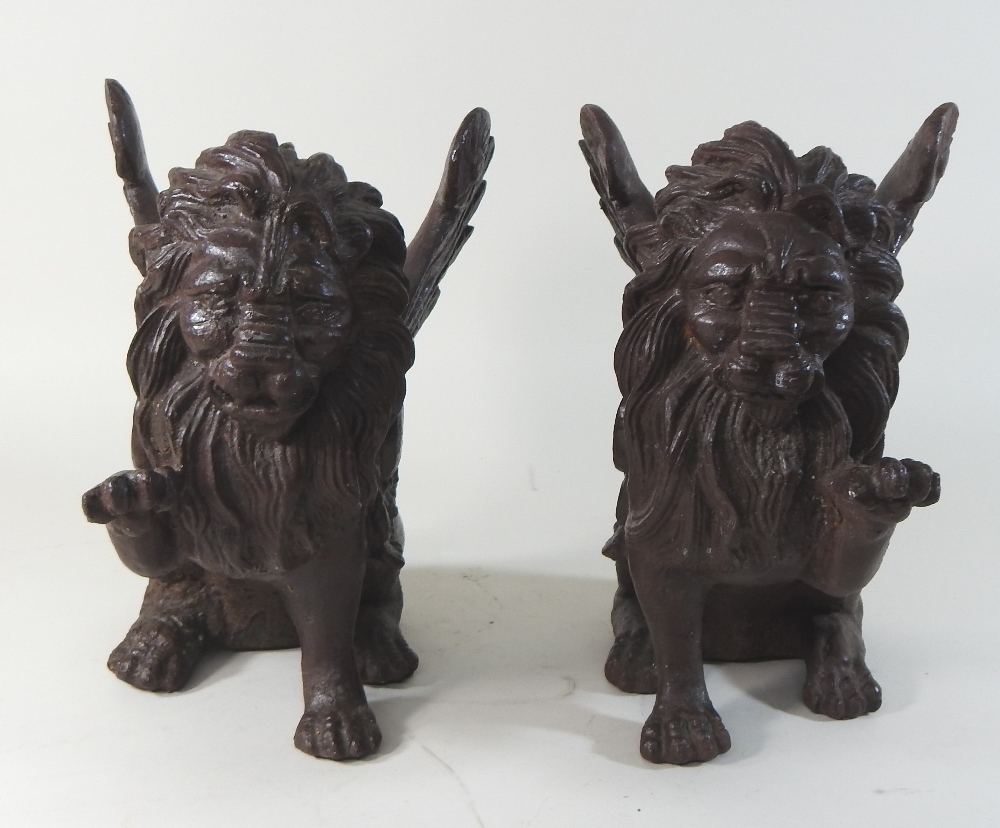 A pair of 19th century Venetian cast iron models of winged lions, - Image 5 of 6