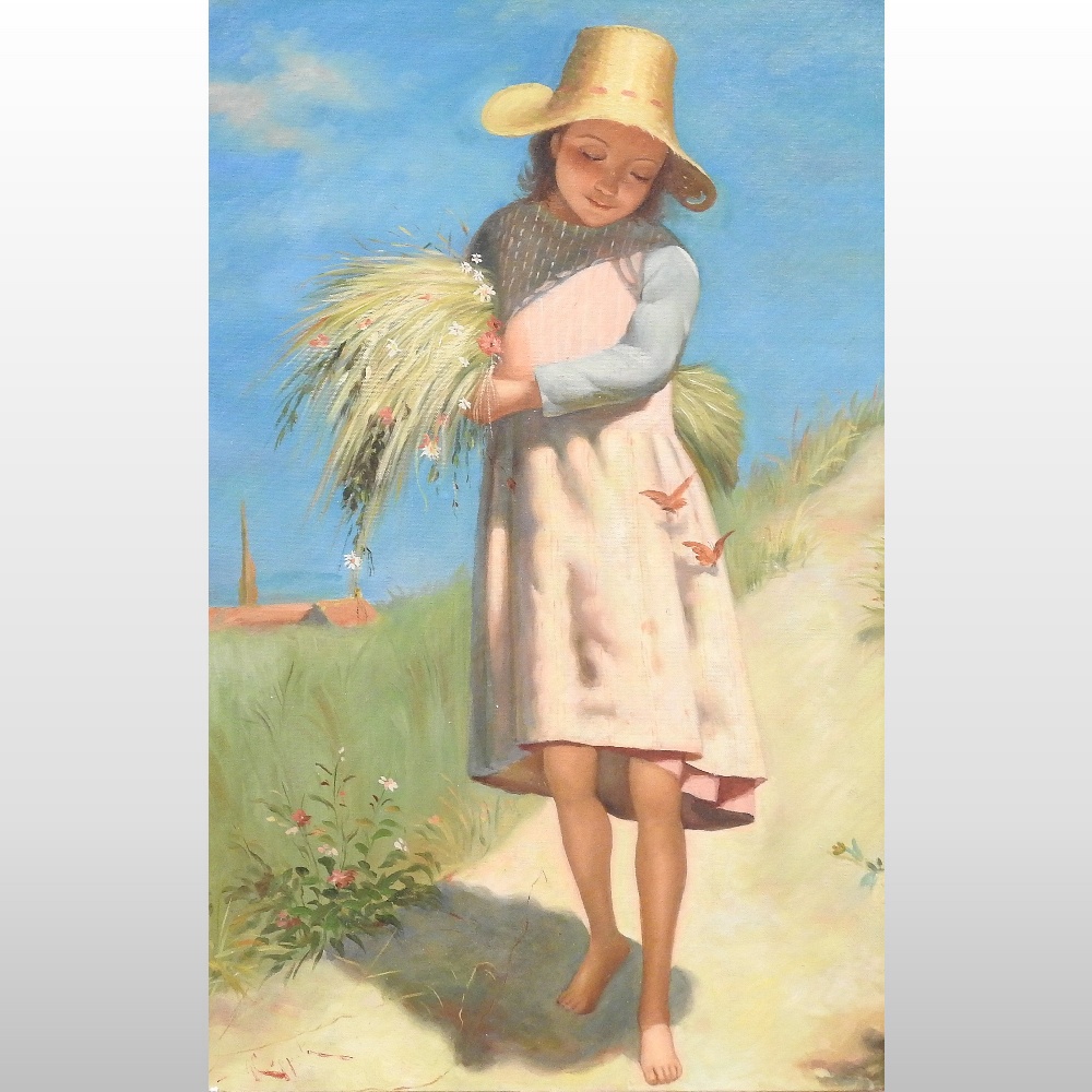 Italian School, (early 20th century), landscape, with a girl holding flowers, signed indistinctly,