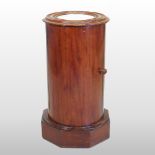 A 19th century French mahogany cylinder pot cupboard, with an inset marble top,