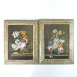 English School, (19th century), still life of flowers, a pair, oil on canvas,