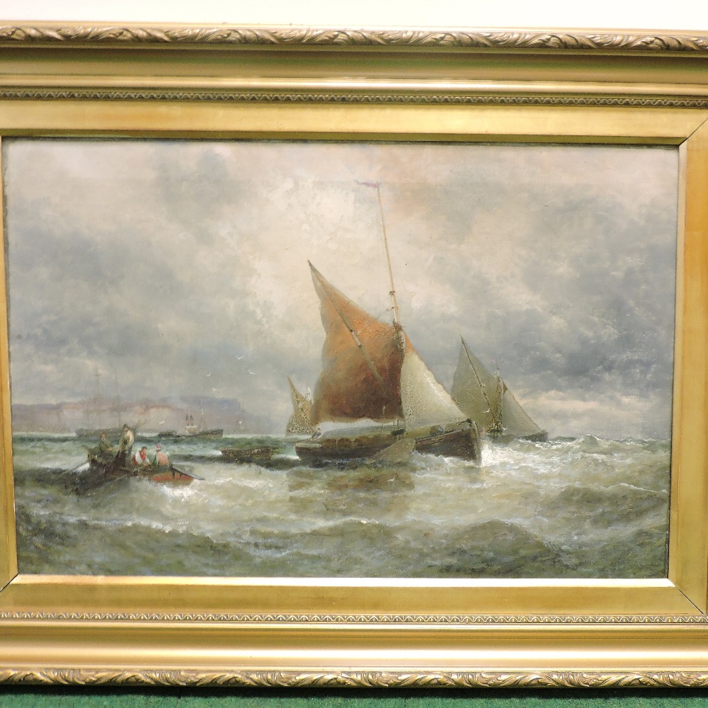 William Thornley, (1857-1935) Rough Weather, Mouth of the Thames, signed faintly, oil on canvas, - Image 4 of 4