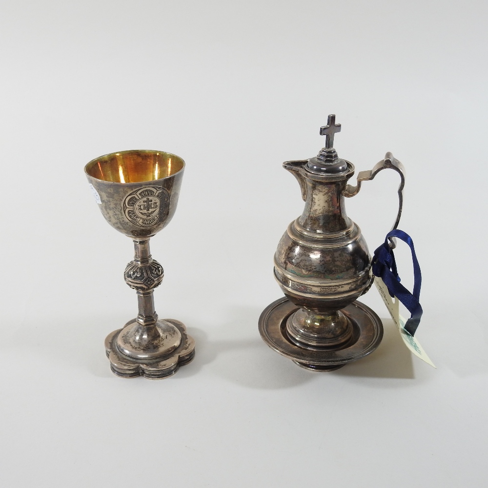 A Victorian silver travelling communion set, with engraved decoration, comprising a chalice, - Image 2 of 13