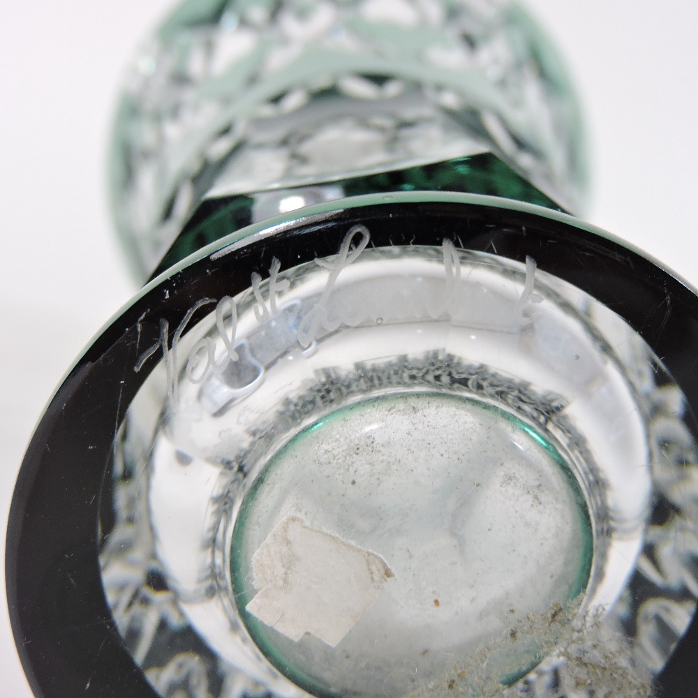 A 19th century French Saint Vincent overlaid green cut glass vase, of flared shape, - Image 5 of 5