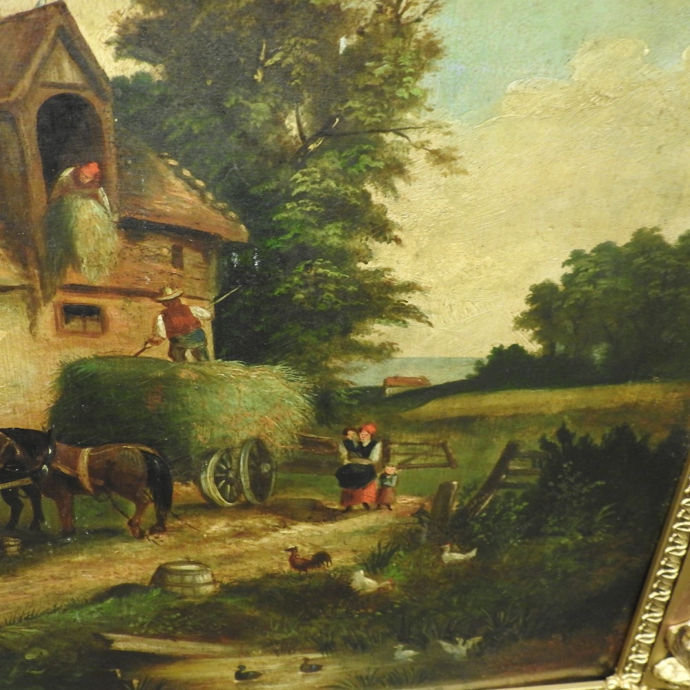 Manner of William Shayer, (19th century), farmyard scene with horses and ducks, oil on canvas, - Image 5 of 6