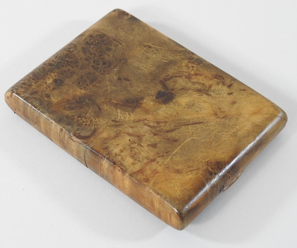 A continental Art Deco burr yew and decorated erotic pocket cigarette case, of hinged shape, - Image 4 of 5